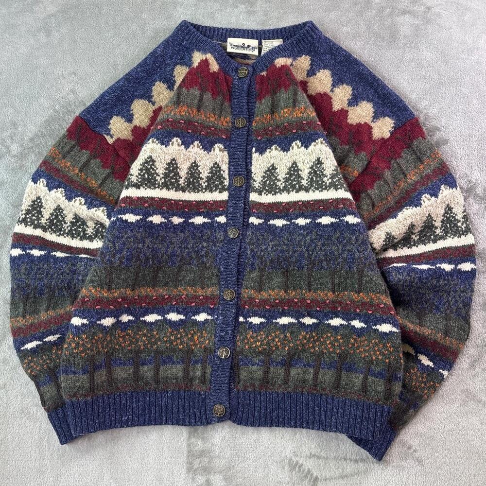 Vintage Northern Reflections Nature Landscape Cardigan Sweater Women’s Large